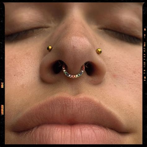 paired nostril piercings|double nostril piercing with septum.